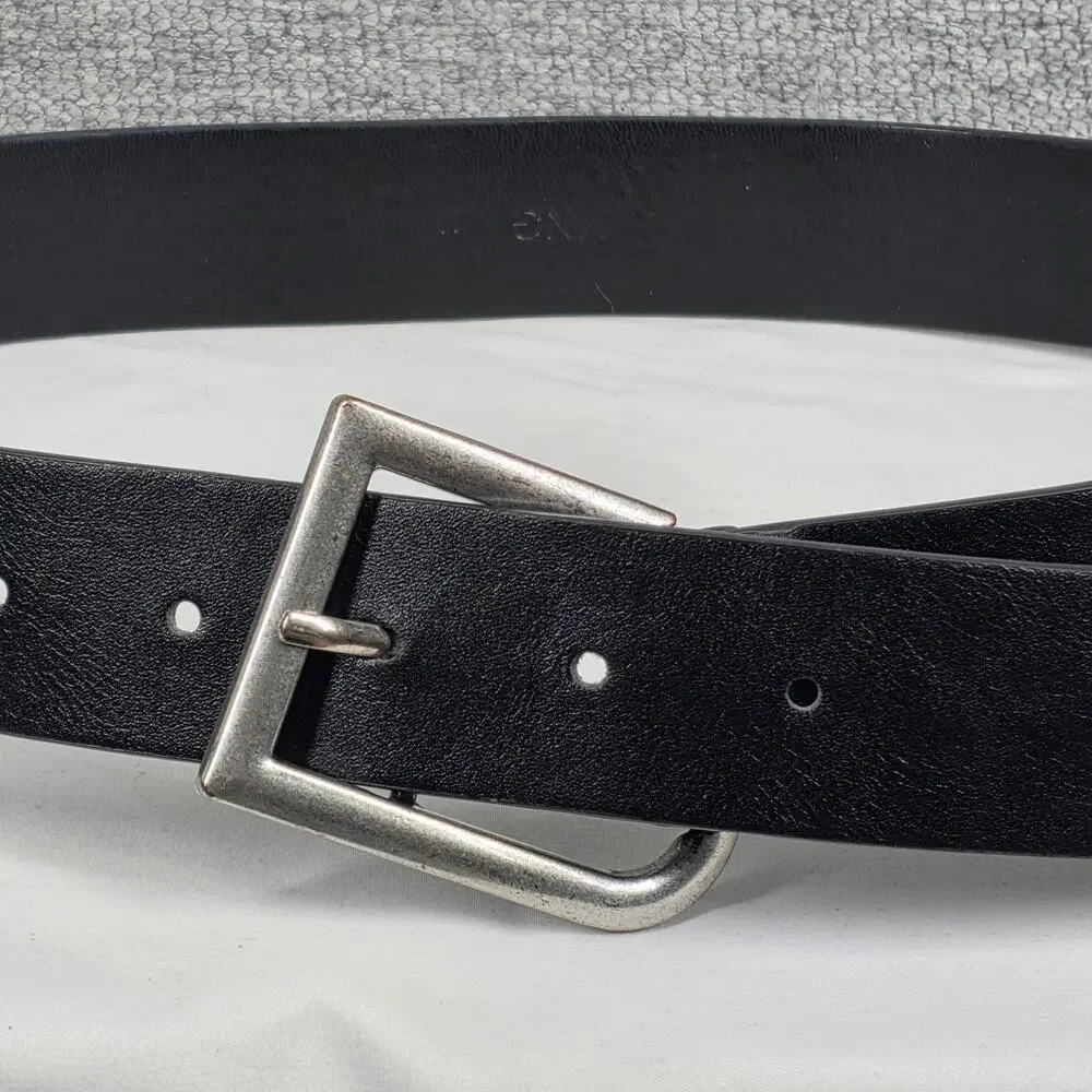 MNG (MANGO) GENUINE LEATHER BELT – BLACK/SILVER BUCKLE – WOMEN’S SIZE M (30–34